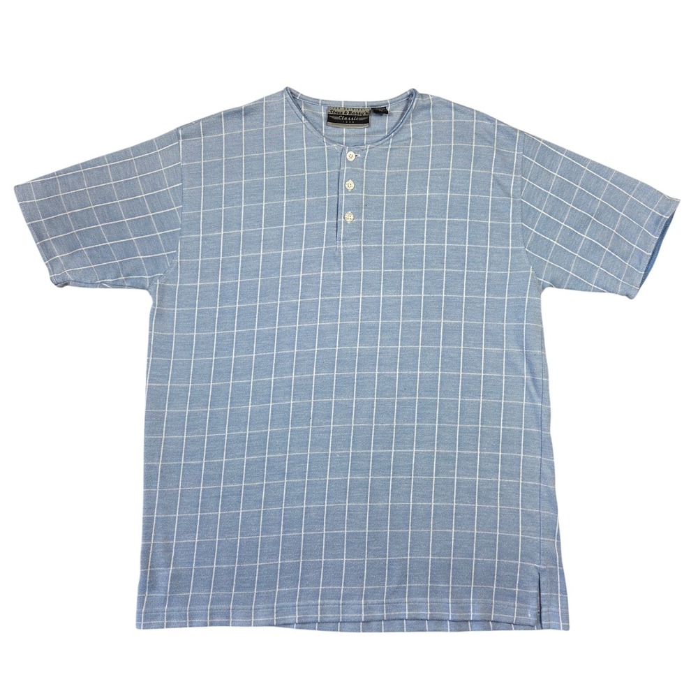 Vintage Steve & Barrys Mens XL Henley‎ Shirt Windowpane Grid Short Sleeve Skater